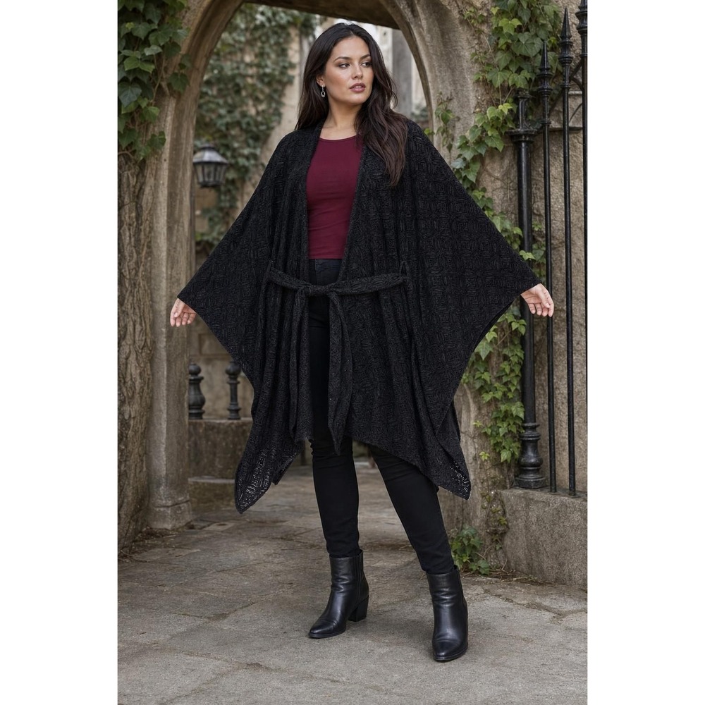 Torrid Belted Ruana Cape Cardigan Women's OS Black Gothic Boho Whimsigoth Long